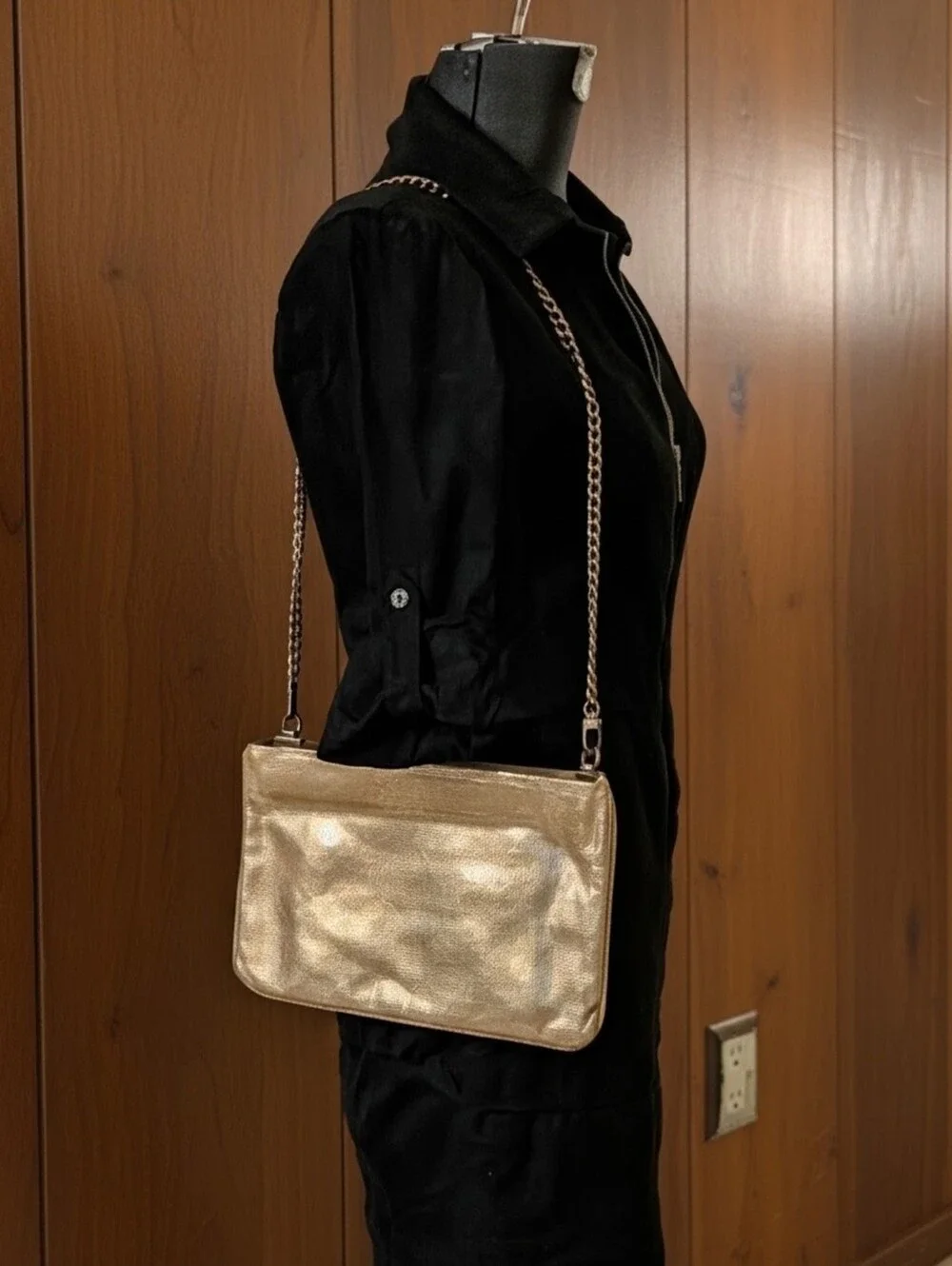 Vintage Y2K Massimo Dutti Dual Style Lizard Gold Leather & Suede Shoulder Clutch